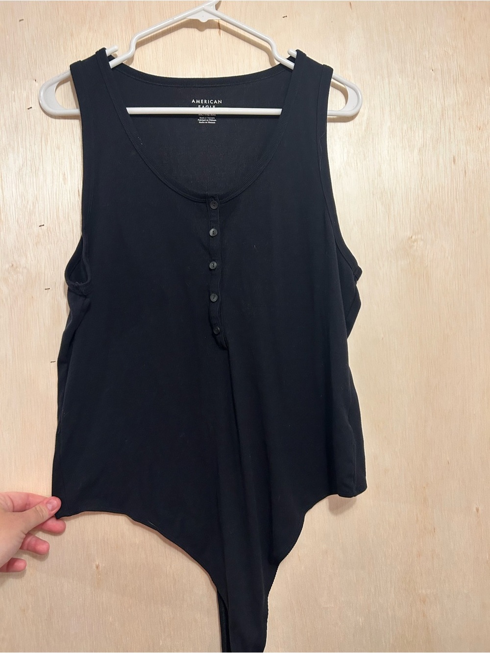 American Eagle Outfitters Black Sleeveless Henley Bodysuit with Snap Bottom